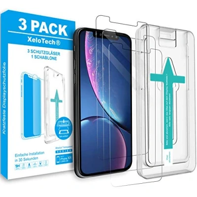 Abbildung von XeloTech Premium Schutzglas für iPhone Xr oder 11 [3xStück] hochwertiger Displayschutz robuste Panzerfolie Folie aus Hartglas 9H Glasfolie