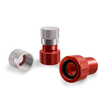 Abbildung von Shredr. Presta Ventil Adapter Set französisches auf Auto hochwertiges Aluminium (rot)