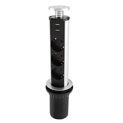 Abbildung von Versenkbare Steckdose, Steckdose Tisch USB Tischsteckdosenleiste Mehrfachsteckdose Einbausteckdose, mit 3 Fach Steckdosenelement und 2X USB, für Arbeitsplatte küche