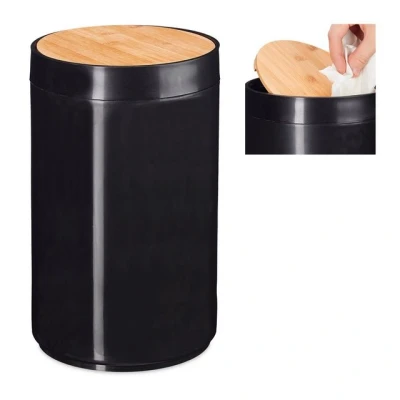 Abbildung von relaxdays Make Up Organizer Kosmetikeimer mit Bambus Schwingdeckel, Schwarz