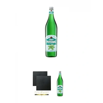 Abbildung von Nordbrand Pfefferminzlikör 3,0 Liter Magnum + Schiefer Glasuntersetzer eckig ca. 9,5 cm Ø 2 Stück