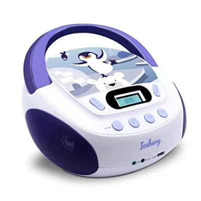 Abbildung von MOOOV 477179 Iceberg CD MP3 Player für Kinder, USB Port und Audio Eingang, Kopfhörerausgang, blau