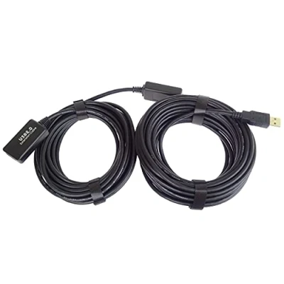 Abbildung von PremiumCord Aktives USB Verlängerungskabel mit Repeater 20m, A Buchse auf Stecker, 2.0 High Speed Kabel, 2x geschirmt, AWG20/28, Farbe schwarz, Länge 20m