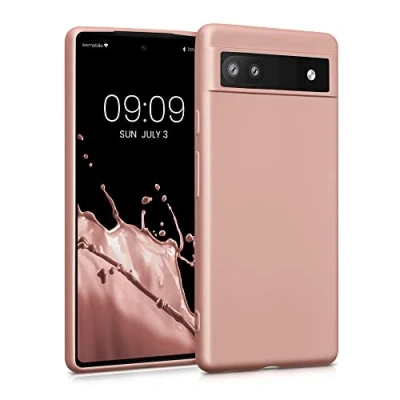 Abbildung von kwmobile Case kompatibel mit Google Pixel 6a Hülle Schutzhülle aus Silikon metallisch schimmernd Handyhülle Metallic Rosegold