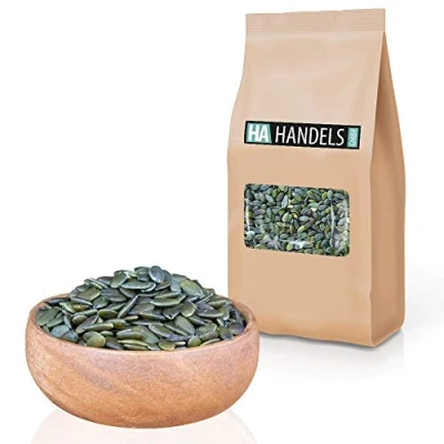 Abbildung von Kürbiskerne geschält grün naturbelassen ungeröstet ungesalzen ohne Schale roh ungeschwefelt unbehandelt zum Backen wiederverschließbare Verpackung 1kg 5kg (5kg)