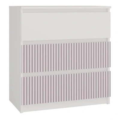 Abbildung von CDF Kommode Malwa M3 Farbe: Weiß/Rosa Schrank für Dokumente, Kleinigkeiten Ideal Wohnzimmer, Schlafzimmer, Kinderzimmer, Jugendzimmer 3 geräumige Schubladen Nachttisch