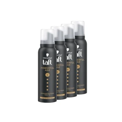 Abbildung von Schwarzkopf Taft Schaumfestiger Powerful Age (4x 150ml), Haltegrad 5, Haarschaum für alle Haartypen, Fülle feines und dünner werdendes Haar, vegane Formel*