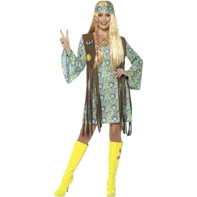 Abbildung von Smiffys Hippie Kostüm Chick 70er Jahre Faschings Kleid, Voll das peacige Hippiekostüm!