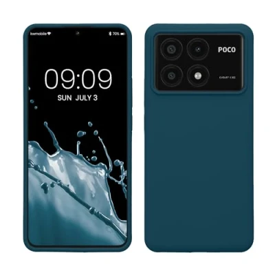 Abbildung von kwmobile Hülle kompatibel mit Xiaomi Poco X6 Pro 5G Silikon Handy Case Handyhülle weiche Oberfläche kabelloses Laden Petrol matt
