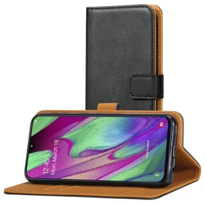 Abbildung von AICEK Hülle Kompatibel mit Samsung Galaxy A40, Lederhülle für A40 Schutzhülle PU Leder Klapphülle Kartenfach Ständer Magnet Funktion Schwarz (5,9 Zoll)