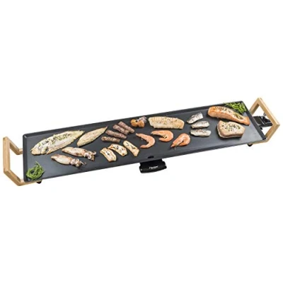 Abbildung von bestron Tischgrill Asia Lounge, 1800 W, Teppanyaki Grillplatte XXL im Design, mit Bambus Griffen