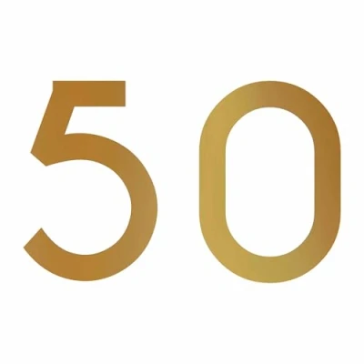 Abbildung von Zahlenaufkleber Nummer 50, Gold, 10cm (100mm) hoch, Aufkleber mit Zahlen in vielen Farben + Höhen, wetterfest