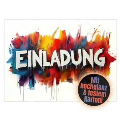 Abbildung von HIDEBLOOM I Graffiti Einladungskarten Kindergeburtstag Junge und Mädchen 12 Stück DIN A6 (10,5 cm x 14,8 cm) Einladung Geburtstag Einladungskarte Teenager weiß bunt