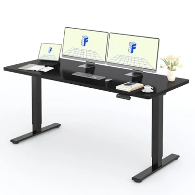 Abbildung von FLEXISPOT Höhenverstellbarer Schreibtisch mit 2 Motoren &amp; 25MM einteiliger Tischplatte,ergonomischer Bürotisch 180 x 80 cm Schwarz, schwarzes Gestell