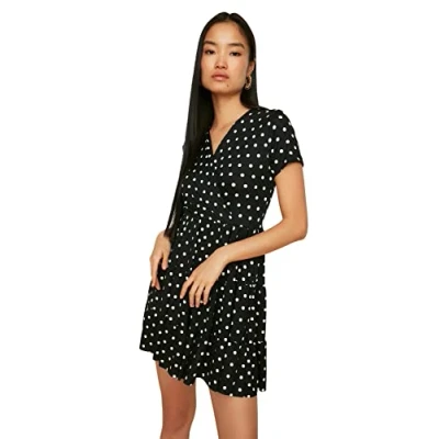 Abbildung von TRENDYOL Damen Zeigte Gemusterte V ausschnitt Gestricktes Kleid Dress A Linie, Multicoloured, M