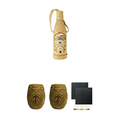 Abbildung von Millonario Solera Reserva Especial 15 Jahre Peru 0,7 Liter + Plantation MUG ohne Eichstrich 1 Stück Schiefer Glasuntersetzer eckig ca. 9,5 cm Ø 2