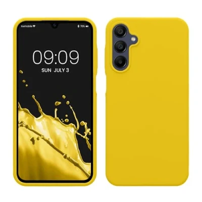 Abbildung von kwmobile Hülle kompatibel mit Samsung Galaxy A15 5G Silikon Handy Case Handyhülle weiche Oberfläche kabelloses Laden Strahlend Gelb