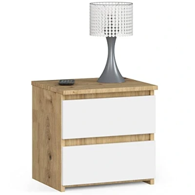 Abbildung von AKORD Kommode Set 2 Schubladen Sideboard Mehrzweckschrank Schrank Schreibtisch ecktisch Eck für Home Office Einfache Montage 40x40x35 Artisan Eiche &amp; Weiß Front