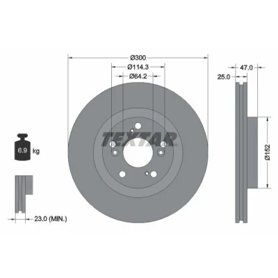 Abbildung von TEXTAR 92125000 Bremsscheibe 300 25 05/09 114,3 innenbelüftet ohne Radbefestigungsbolzen, Radnabe HONDA: CIVIC 7 Hatchback