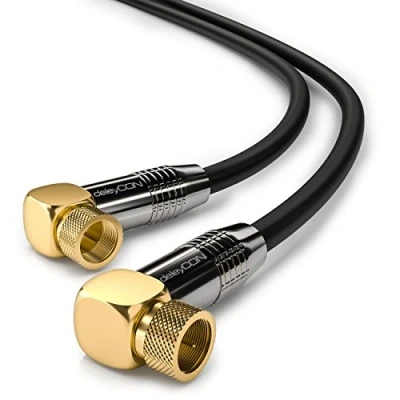 Abbildung von deleyCON 12,5m SAT Antennenkabel HDTV Satellitenkabel Koaxialkabel 2x Gewinkelt F Stecker (90 Grad) zu Metallstecker Schwarz