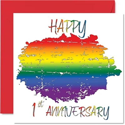 Abbildung von Stuff4 LGBT Gay Paper Anniversary Card for Husband Wife Happy Aniversary 1st Wedding Partner, 145 mm x Pride Greeting Cards First Anniversaries
