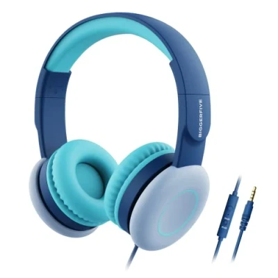 Abbildung von BIGGERFIVE Kopfhörer Kinder, Kabel für Kinder mit Lautstärkebegrenzung 85/94dB, Mikrofon, Tragetasche, Dehnbar Faltbare auf Ohr Headsets, Kinderkopfhörer Schule, Travel, Flugzeug