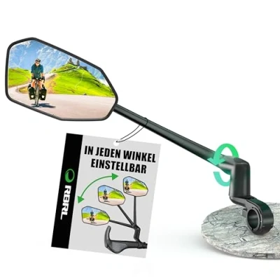Abbildung von RBRL Fahrradspiegel für Lenker mit ProVision Echtglas, Aluminiumlegierung Fahrrad Spiegel Arm, Bruchfest &amp; Langlebig, 360 Drehbar Klappbar Rückspiegel, E Bike, Escooter (Links)