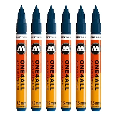 Abbildung von Molotow One4All 127HS CO Acryl Marker (1,5 mm Strichstärke, hochdeckend und permanent, UV beständig, für fast alle Untergründe) 6 Stück Farbe 027 petrol