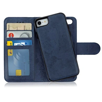 Abbildung von MyGadget Flip Case für iPhone SE 2022 2020 7 8 [ abnehmbare Magnet Hülle ] Handyhülle aus Kunstleder Klapphülle mit Kartenfach Schutzhülle in Blau