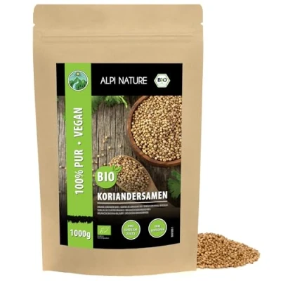 Abbildung von Bio Koriandersamen ganz (1kg), Koriander Samen, aus kontrolliert biologischem Anbau, Koriandersaat laborgeprüft, 100% rein und naturbelassen