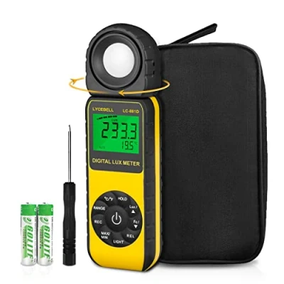 Abbildung von LYCEBELL Digital Luxmeter, LC 881D Belichtungsmesser 0.1 400,000 Lux mit Daten halten/Max/Min, Lichtmessgerät Lichtmesser um 270 Drehbarem Detektor für LED Leuchten und Pflanze (Gelb)