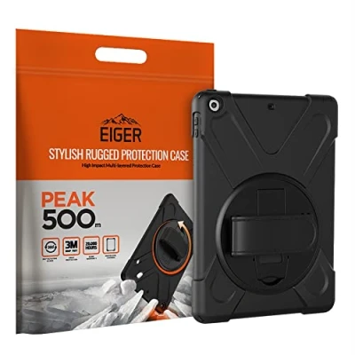 Abbildung von EIGER Peak 500m Schutzhülle für Apple iPad 10.2 (2019), robust, mit 360 Grad drehbarem Ständer, Schwarz