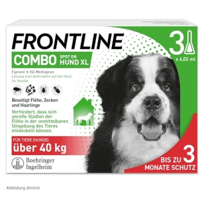 Abbildung von FRONTLINE Combo Hund XL gegen Zecken, Flöhe &amp; Haarlinge (große Hunde über 40 kg) 3X Pipetten für bis zu 3 Monate Schutz auch Floheier, Larven Puppen im Haushalt wasserfest