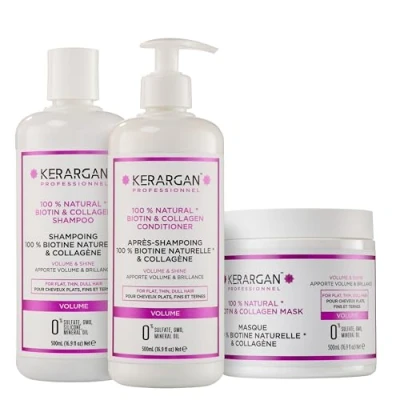 Abbildung von Kerargan Trio Volumen Shampoo, Conditioner &amp; Maske mit Biotin Kollagen für flaches, dünnes und mattes Haar Ohne Sulfate, GVO, Silikon, Mineralöl 3x500ml+1x100ml