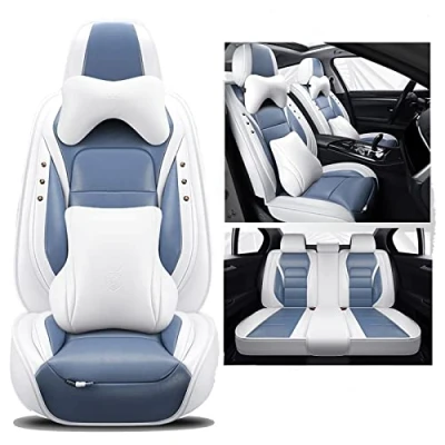 Abbildung von nenyan Autositzbezüge Komplett Set Universal in Premium Design Schonbezüge für die Vordersitze &amp; Rückbank Auto Sitzbezüge Airbag Geeignet Wasserdicht Sitzbezug Hellblauer Luxus