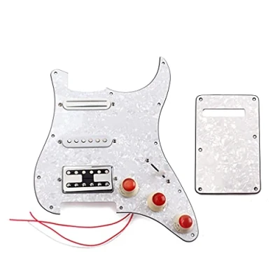 Abbildung von Alnicov 3 lagiges SSH vorverdrahtetes Schlagbrett, Single Coil Alnico 5 und Humbucker Magnet Tonabnehmer, Montageset für ST Strat E Gitarre (White Pearl)
