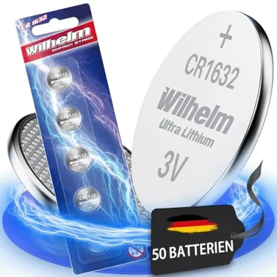 Abbildung von 50 x CR1632 CR 1632 WILHELM Lithium Knopfzelle 3V 140 mAh ø16 3,2 mm Batterie DL1632