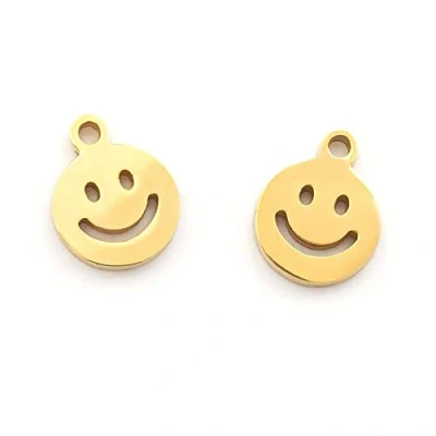 Abbildung von Vintageparts Anhänger als Smiley aus 304 Edelstahl in goldfarben 2 Stück zum Schmuck selber basteln