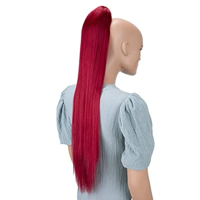 Abbildung von CAISHA 70cm Extralang Clip On Haarteil Zopf Pferdeschwanz Hitzebeständig Synthetik Glatt Rot H100