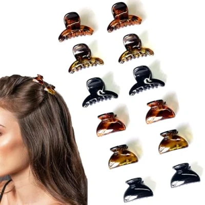 Abbildung von Haarspangen Damen Klein, 12 Stück Haarklammern Kleine, Kunststoff Haarklaue, Rutschfestem Griff, Mini Hair Clip, Claw Clip für Mädchen und Frauen