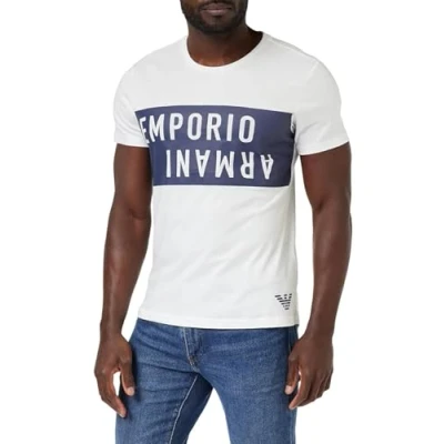 Abbildung von EMPORIO ARMANI Herren Bold Logo Crew Neck T Shirt, White/Navy Blue, S
