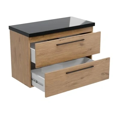 Abbildung von paplinskimoebel Badezimmerschrank mit Arbeitsplatte für Aufsatzwaschbecken GIRONA B80,5/79,8 x T40/39 H55 cm, Zwei Schubladen (Schwarze Arbeitsplatte)