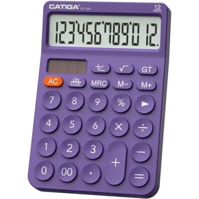 Abbildung von CATIGA 12 stelliger Tischrechner mit großem LCD Display, rundem Design, große Taste, Solar und Batterie Dual Power, Standardfunktion für Büro, Zuhause, Schule, SD 1292