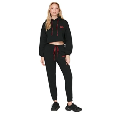 Abbildung von Trendyol Damen Herren Mittlerer Bund Loose Jogger Jogginghose Sweatpants, Schwarz, M EU
