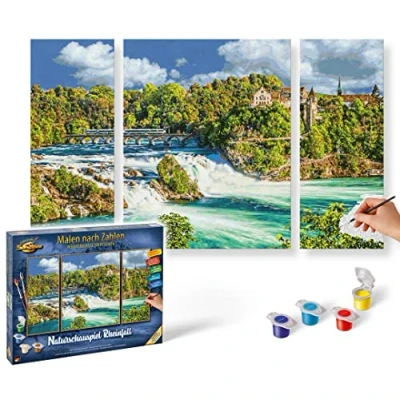 Abbildung von Schipper malen nach Zahlen Naturschauspiel Rheinfall, 80 x 50 cm, Triptychon, Bilder