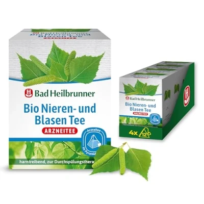 Abbildung von Bad Heilbrunner Bio Nieren &amp; Blasen Tee Arzneitee im Pyramidenbeutel Birkenblätter bei Anzeichen einer Blasenentzündung harntreibend natürliche Linderung (4 x 12 Pyramidenbeutel)