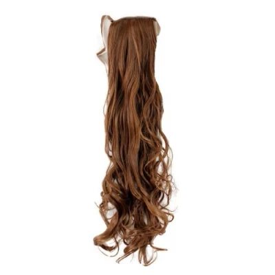 Abbildung von WIG ME UP YZF 1094HT 12 Haarteil Zopf Mittelbraun wellig 63cm mit Band/Bändchen und Klammer befestigt