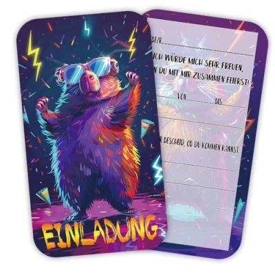 Abbildung von ZELAITE 12 Einladungskarten Kindergeburtstag Jungs Mädchen, Meerschweinchen Einladungskarten, Einladung für Mädchen Jungen, inkl. Briefumschläge (A)