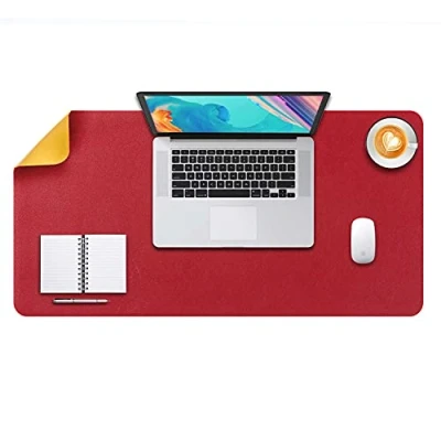 Abbildung von Mausepad XL, Große Mausmat, DOBAOJIA Laptop Schreibtischmatte, Schreibtischunterlage, Büro Schreibtisch Pad, Schreibblock, Doppelseitige Verwendung PU Leder Wasserdicht 80 x 40cm (Rot/Gelb)