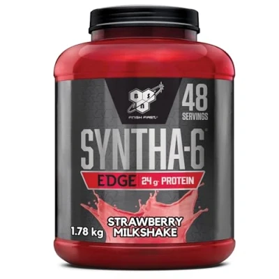 Abbildung von BSN Nutrition Protein Powder Syntha 6 Edge Low Carb &amp; Sugar Whey Shake mit Isolat und BCAAs, Muscle Gain Supplement Erdbeeren Milkshake Geschmack, 48 Portionen, 1,87 kg